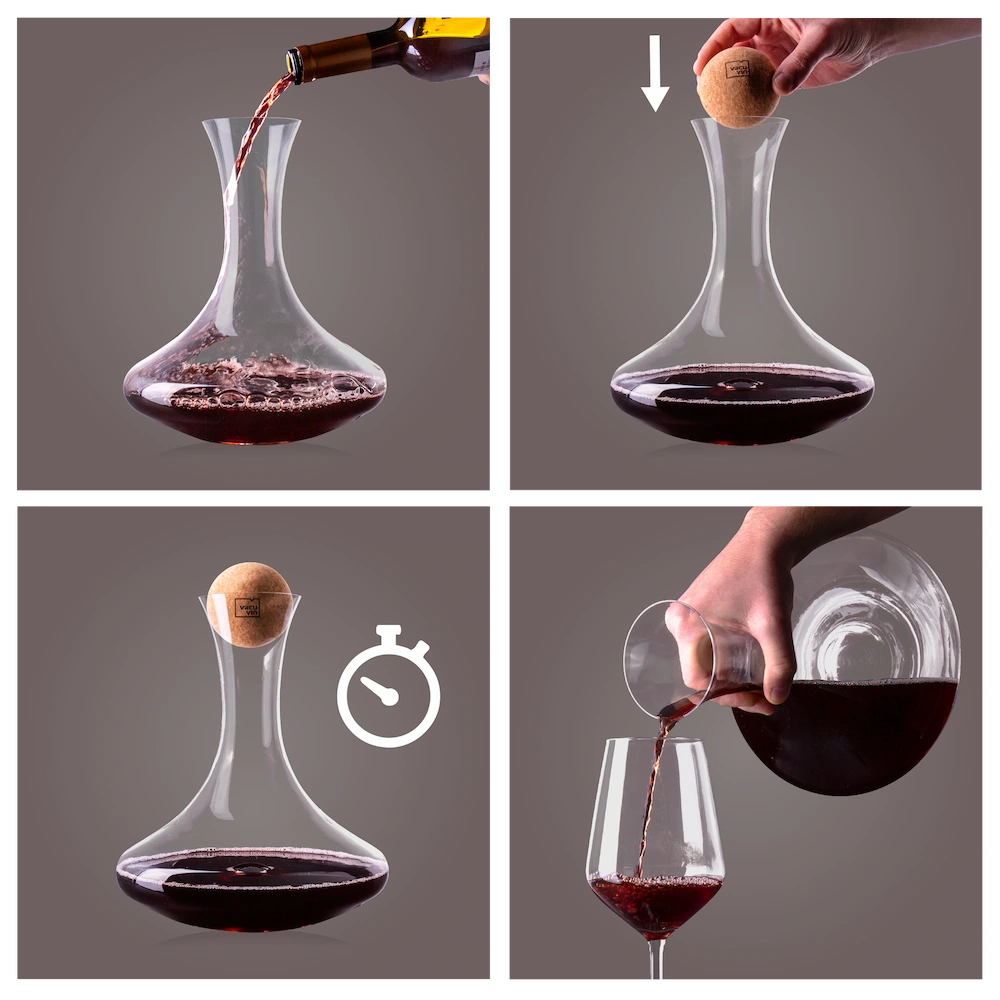 vacu-vin-weindekanter-glasdekantierer-mit-breitem-boden-und-korkstopfen-bel-ftet image 3